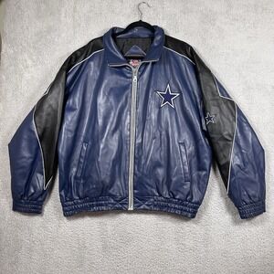 NFL Vinyl Distressed Jacket Dallas Cowboys Vintage Football Sz XL Black Blue